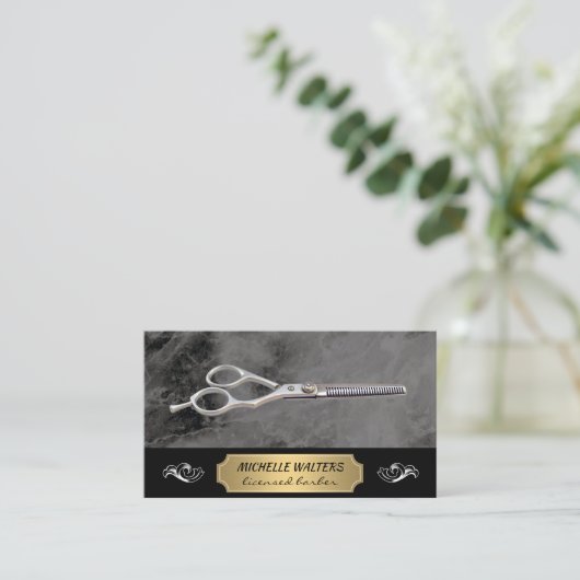 Kappersscharen | Marmer | Goud Metaal Visitekaartje (Staand voorkant)