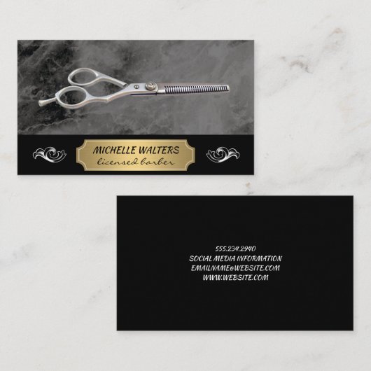 Kappersscharen | Marmer | Goud Metaal Visitekaartje (Voorkant / Achterkant)