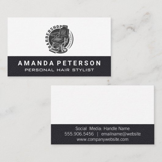 kappersstoel | lederen trim visitekaartje (Voorkant / Achterkant)