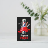 Kapperszaak Black & Red Pole Barbershop QR-code Visitekaartje (Staand voorkant)