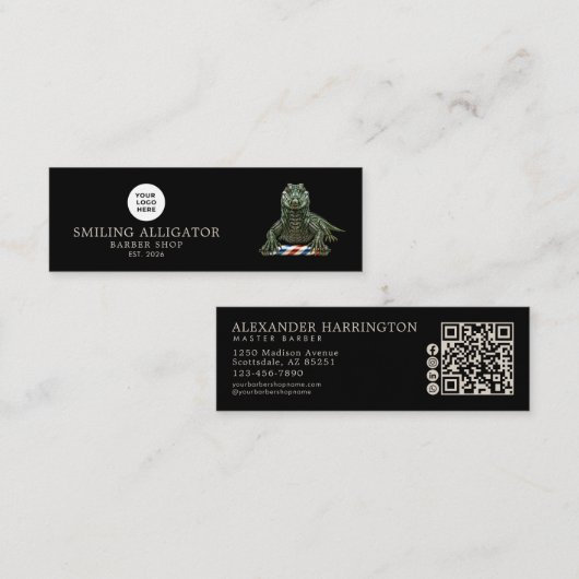 Kapperszaak Emerald Alligator Qr Code Sociale Icon Mini Visitekaartje (Voorkant / Achterkant)