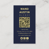 Kapperszaak haarclipper navy en goud QR-code Visitekaartje (Achterkant)