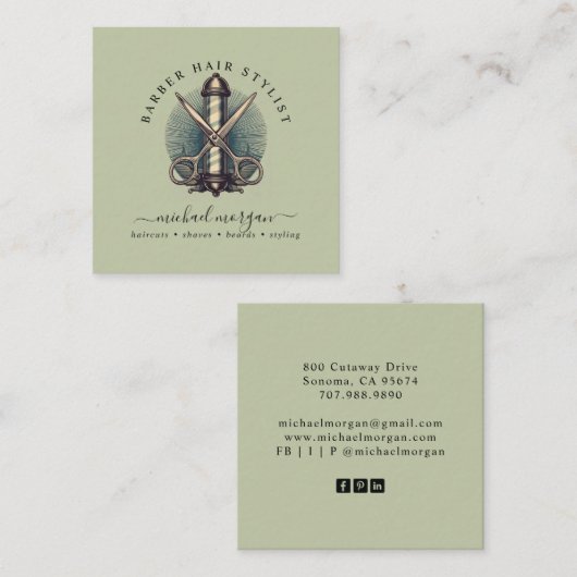  kapperszaak Haarstylist Barber Vierkante Visitekaartje (Voorkant / Achterkant)