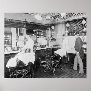 Kapperszaak in New York City, 1895. Oude foto Poster