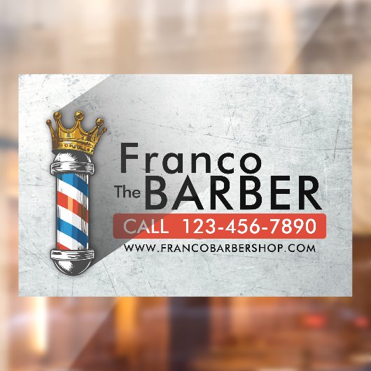 Kapperszaak King Crown Barber Pole Kapsalon Raamsticker (Vel 2)