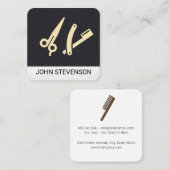 kapperszaak | Leer | Scheren en knippen Vierkante Visitekaartje (Voorkant / Achterkant)