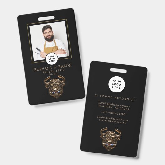 Kapperszaak Modern Bronzen Buffalo Kapper Personee Badge (Voor- en achterkant)