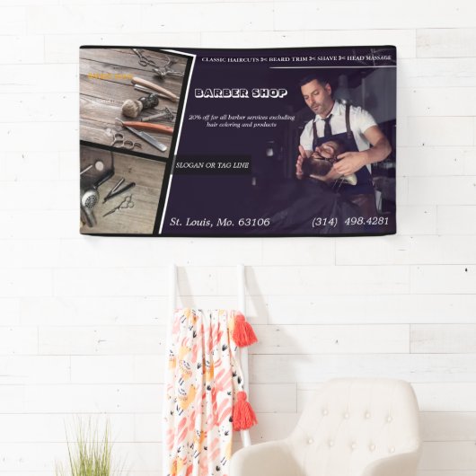 kapperszaak moderne knipbeurt schaar kapper spandoek (Insitu)