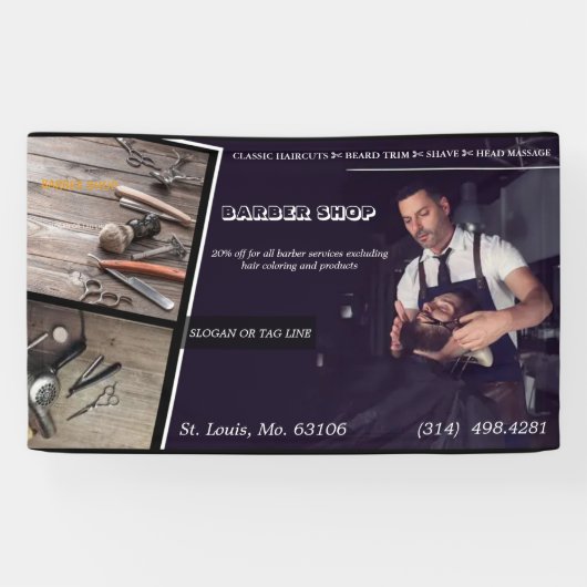 kapperszaak moderne knipbeurt schaar kapper spandoek (Horizontaal)