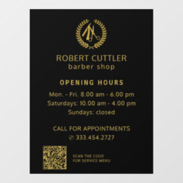 Kapperszaak openingstijden goud zwart logo QR CODE Raamsticker