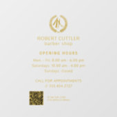 Kapperszaak openingstijden gouden logo QR CODE Raamsticker (Vel)