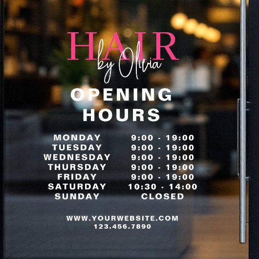Kapperszaak Pink Bedrijfs Openingstijden Wit Raamsticker