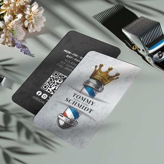 Kapperszaak Royal Crown Barber Pole QR-code Visitekaartje