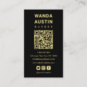 Kapperszaak Zwart en Gouden Scheermes QR-code Visitekaartje (Achterkant)