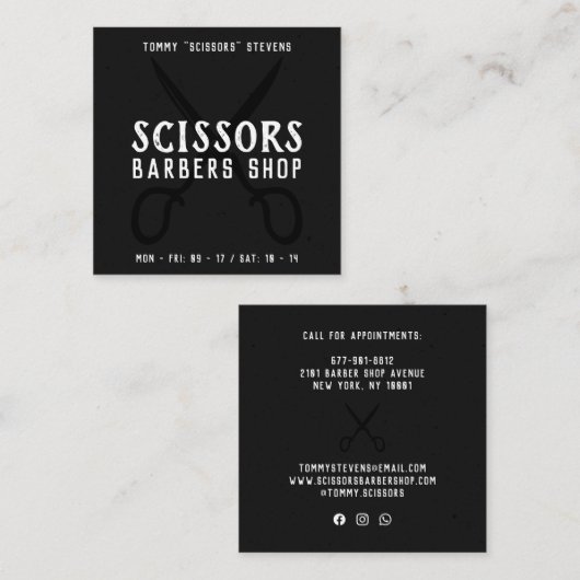  kapperszaak zwart wit retro schaar logo vierkante visitekaartje (Voorkant / Achterkant)