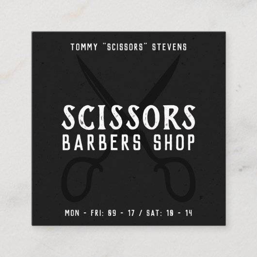  kapperszaak zwart wit retro schaar logo vierkante visitekaartje (Voorkant)