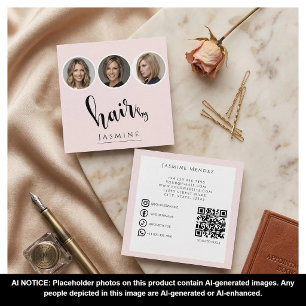 Kapsalon 3 Foto QR Socials Blush Roze Vierkante Visitekaartje