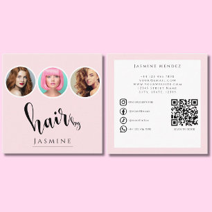 Kapsalon 3 Foto QR Socials Blush Roze Vierkante Visitekaartje