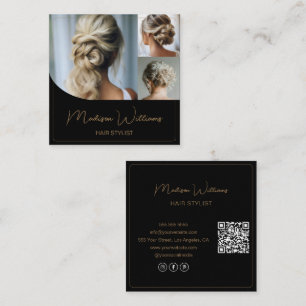 Kapsalon 3 foto's Zwart en Goud Vierkante Visitekaartje
