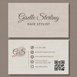 Kapsalon Beige Linnen Moderne Elegante QR-code Visitekaartje