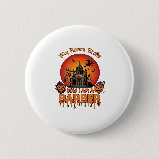 Kapsalon Bezem Gebroken Halloween Pompoen Kniptang Ronde Button 5,7 Cm (Voorkant)