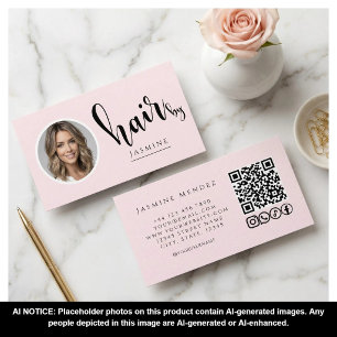 Kapsalon Blush Roze Foto QR Code Sociale Iconen  Visitekaartje