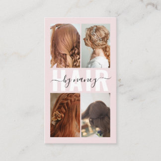 Kapsalon Calligrafie Foto Collage Blush Roze Visitekaartje