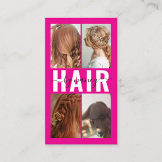 Kapsalon Calligrafie Foto Collage Heet Roze Visitekaartje