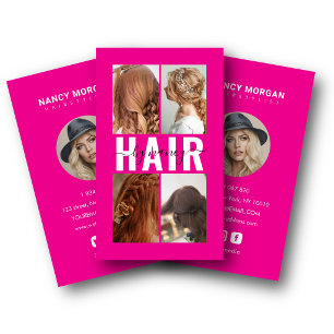 Kapsalon Calligrafie Foto Collage Heet Roze Visitekaartje