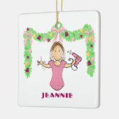 Kapsalon Cartoon Grappig Bedankt Kerstmis Keramisch Ornament (Links)