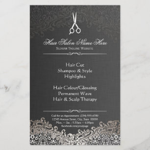 Kapsalon Elegant Donker Zilver Damast Flyer