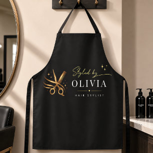 Kapsalon Elegant Zwart Gouden Scharen Maatwerk Schort