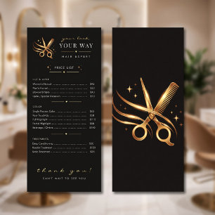 Kapsalon Elegante Zwarte Gouden Scharen Maatwerk Reclamekaart
