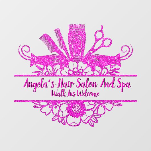 Kapsalon en Spa met Nep Roze Glitters aanpassen Raamsticker (Vel)