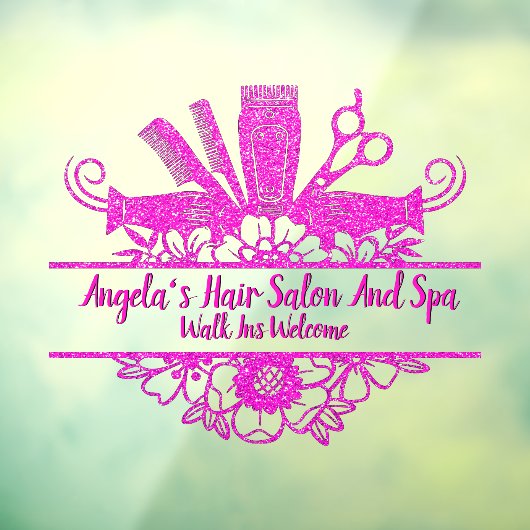 Kapsalon en Spa met Nep Roze Glitters aanpassen Raamsticker (Vel 3)