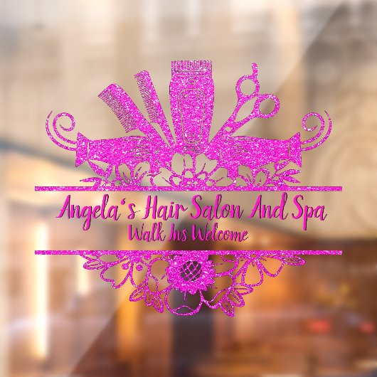 Kapsalon en Spa met Nep Roze Glitters aanpassen Raamsticker (Vel 2)