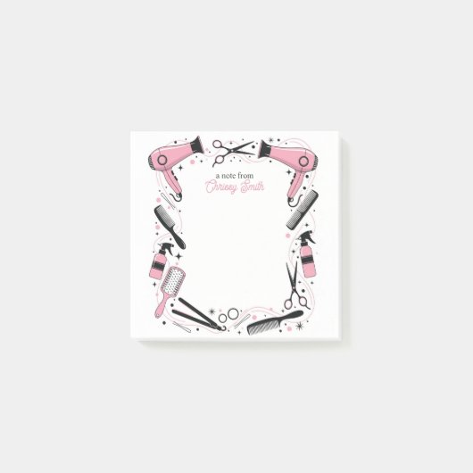 Kapsalon Gepersonaliseerde Roze Sterren & Glitters Post-it® Notes (Voorkant)