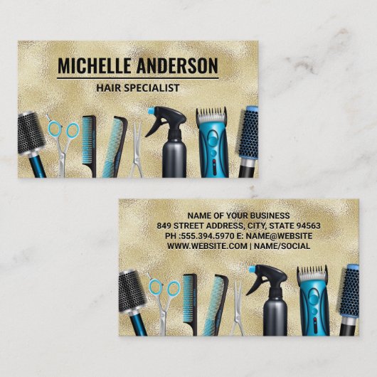 Kapsalon Gereedschap | Goud Glans Visitekaartje (Voorkant / Achterkant)