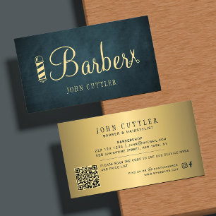 Kapsalon goud marine paal schaar QR-code Visitekaartje