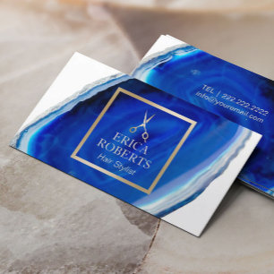 Kapsalon Gouden Schaar Blauwe Agate Geode Visitekaartje