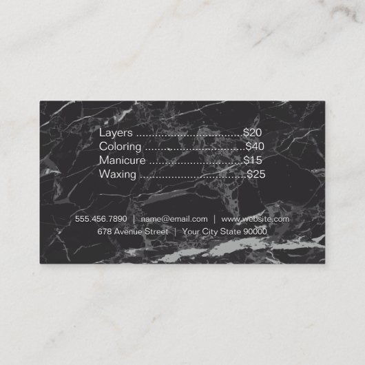 Kapsalon | Gouden Scharen Kam | Zwarte Marmer Visitekaartje (Achterkant)