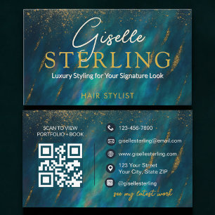 Kapsalon Green Opal Stone QR Code Visitekaartje