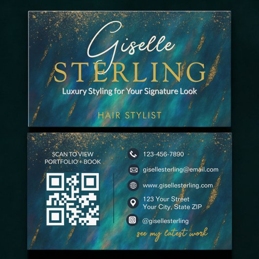Kapsalon Green Opal Stone QR Code Visitekaartje