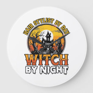 Kapsalon Heks Bij Nacht Vintage Halloween Ontwerp Grote Klok