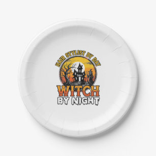 Kapsalon Heks Bij Nacht Vintage Halloween Ontwerp Papieren Bordje