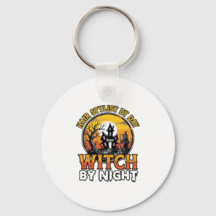 Kapsalon Heks Bij Nacht Vintage Halloween Ontwerp Sleutelhanger