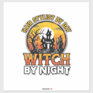 Kapsalon Heks Bij Nacht Vintage Halloween Ontwerp Sticker