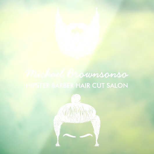 Kapsalon hipster baard snor wit raamsticker (Vel 3)