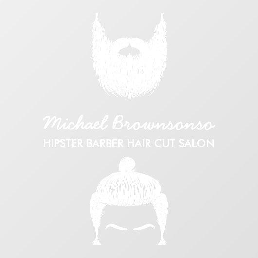 Kapsalon hipster baard snor wit raamsticker (Vel)