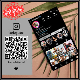 Kapsalon Instagram Grijs Scan om QR te verbinden Visitekaartje